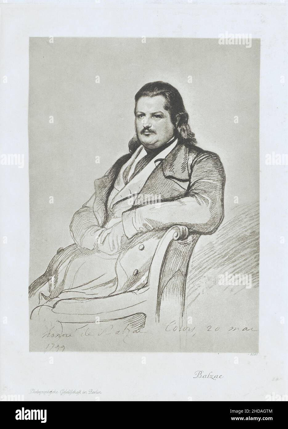 Vintage portrait of Honoré de Balzac. 1845 Honoré de Balzac (1799 – 1850) was a French novelist and playwright. The novel sequence La Comédie humaine, Stock Photo