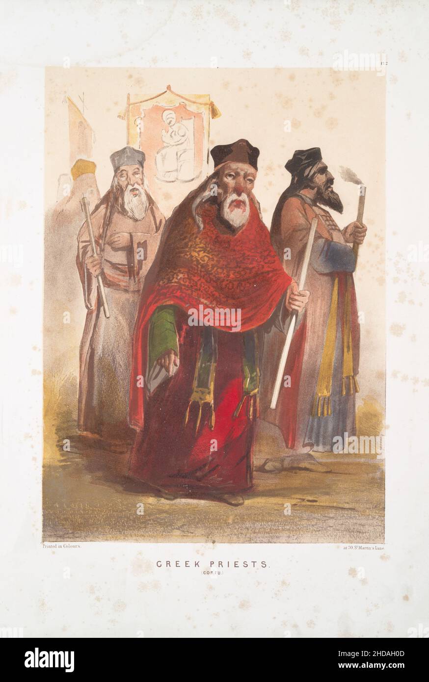 Vintage color lithograph of Ottoman Empire: Greek Priests, Corfu 1854, by Forbes Mac Bean (Artist) and Justin Sutcliffe (Lithographer) Stock Photo