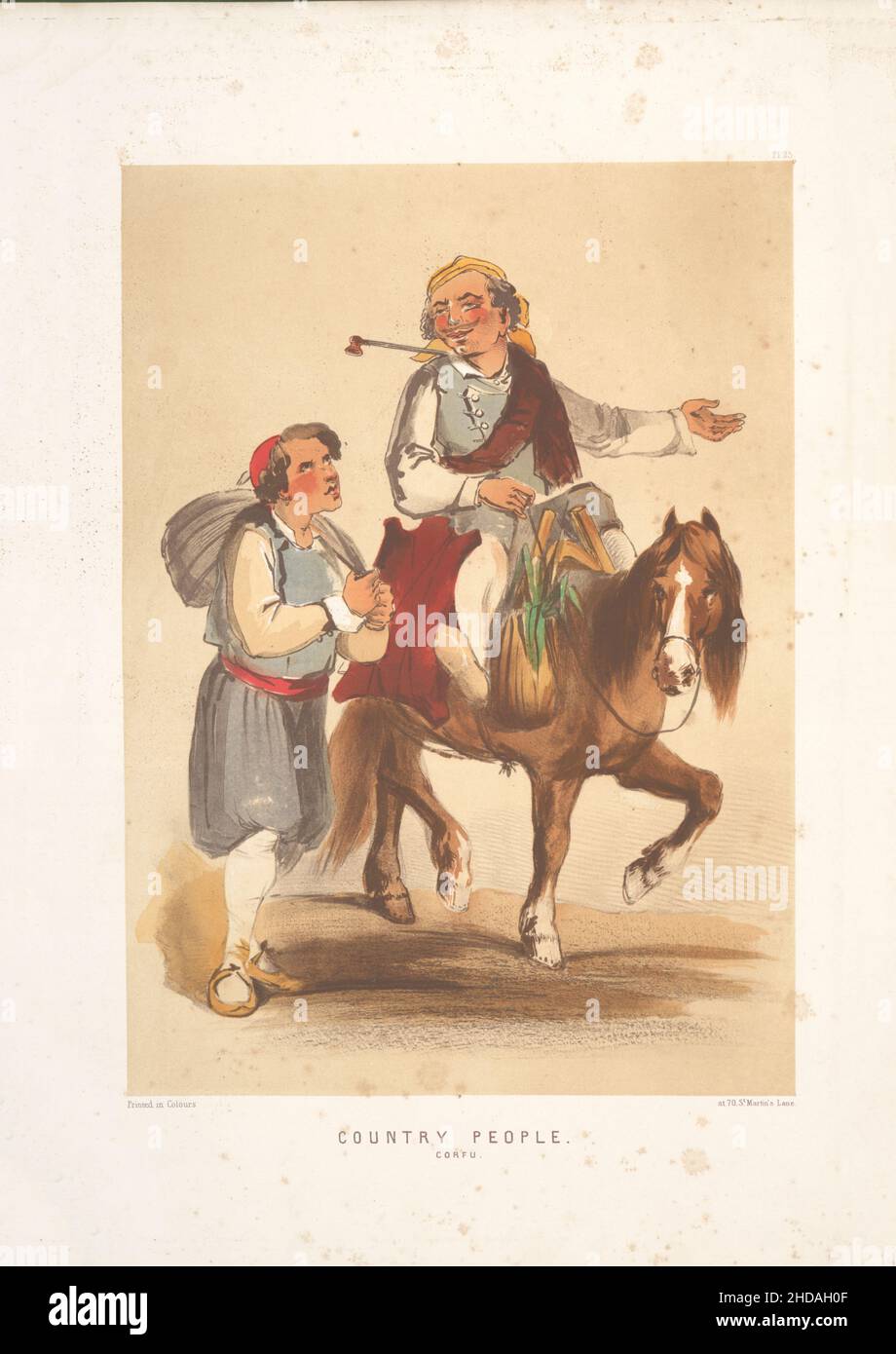 Vintage color lithograph of Ottoman Empire: Country People, Corfu 1854, by Forbes Mac Bean (Artist) and Justin Sutcliffe (Lithographer) Stock Photo