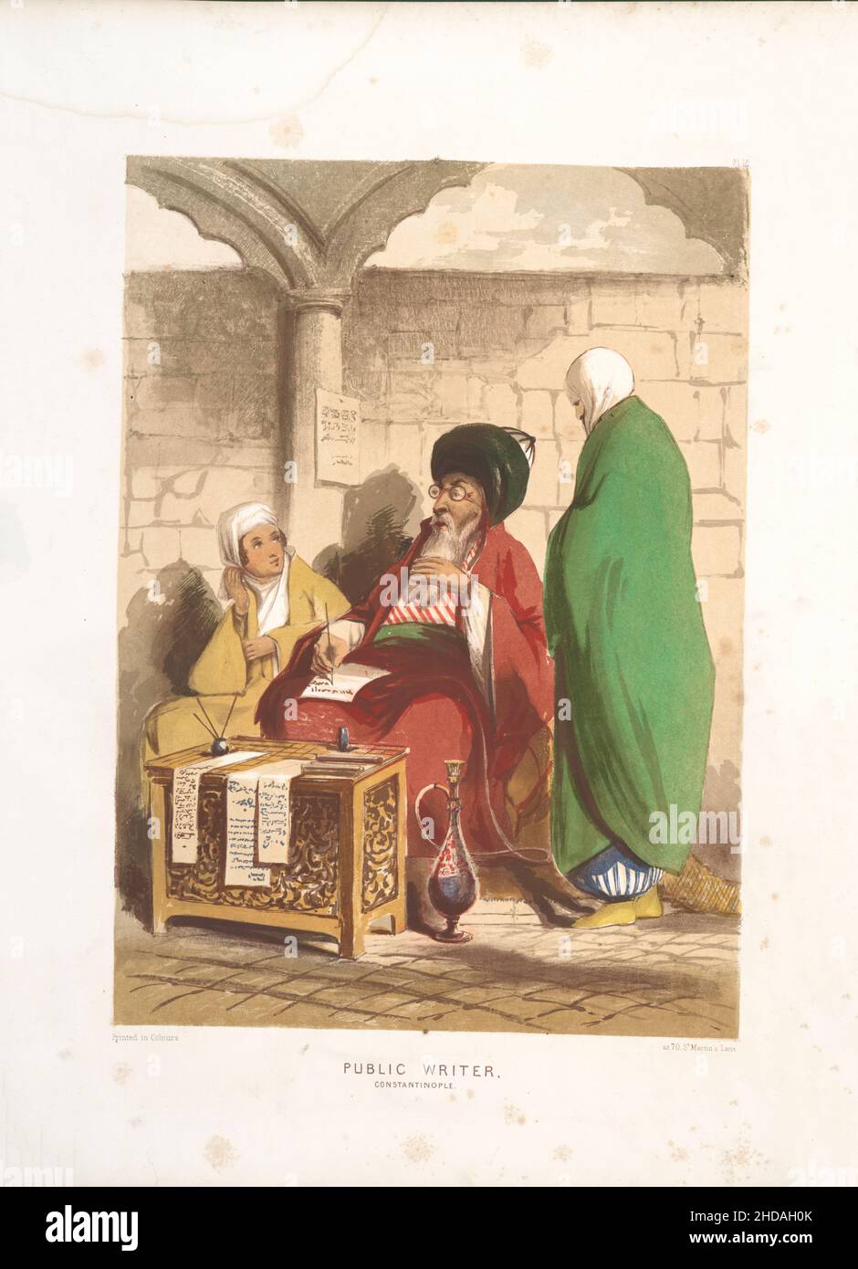 Vintage color lithograph of Ottoman Empire: Public Writer, Constantinople 1854, by Forbes Mac Bean (Artist) and Justin Sutcliffe (Lithographer) Stock Photo