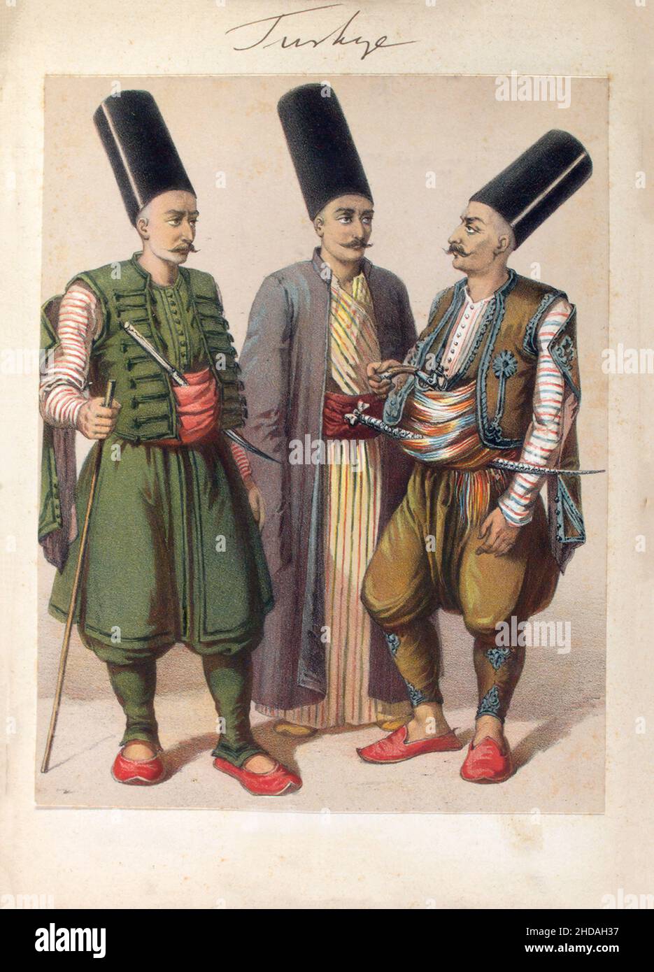 Vintage lithograph of the 19th century Turkish army. Khoumbaradji (Turkish bombardiers). 1820 Stock Photo