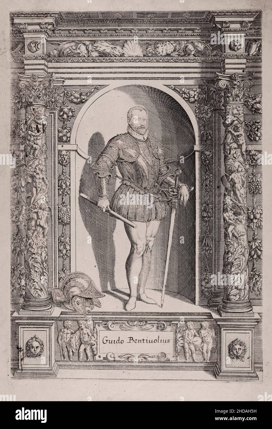 Engraving portrait of Guido Bentiuolius. 1601 This engraving from the book of the arms collection Archduke Ferdinand, it was first published in Innsbr Stock Photo