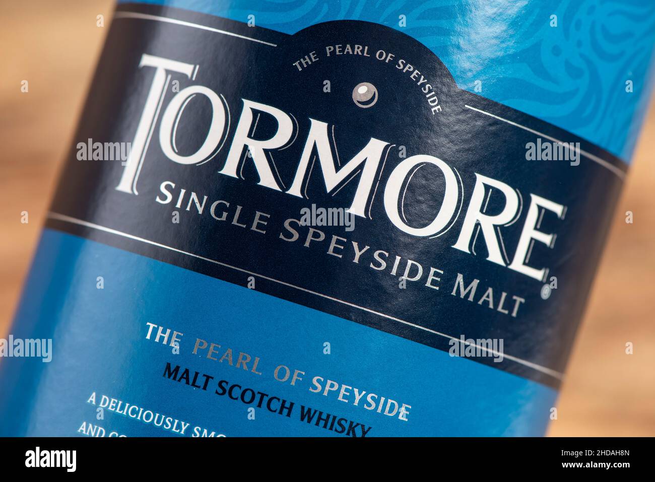 EDINBURGH, SCOTLAND - DECEMBER 23, 2021: box of 12 years old TORMORE single malt scotch whisky Stock Photo
