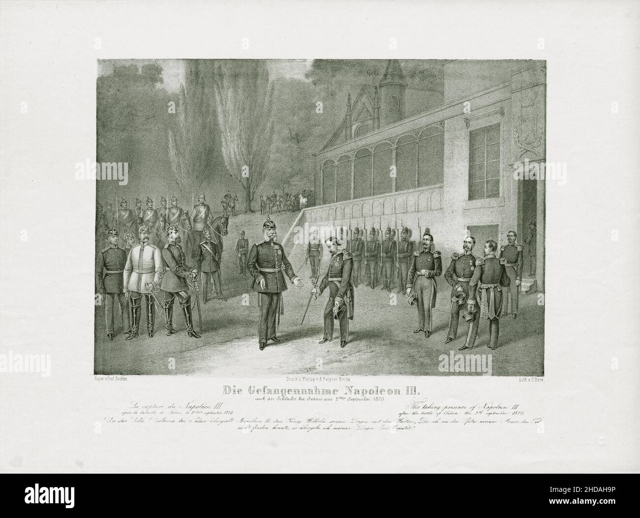 Engraving of Franco-Prussian War: The capture of Napoleon III after the Battle of Sedan on September 2, 1870 Stock Photo