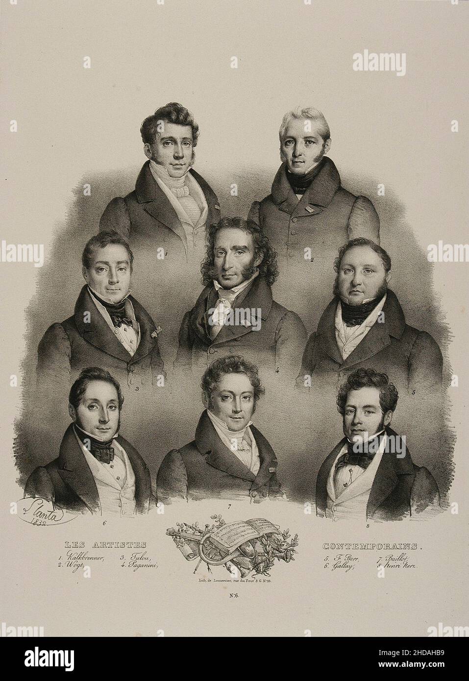 Vintage lithograph of famous musicians and composers of the 19th century  (#6): 1. Friedrich Kalkbrenner. 2. Wogt 3. Jean-Louis Tulou 4. Niccolò  Pagani Stock Photo - Alamy