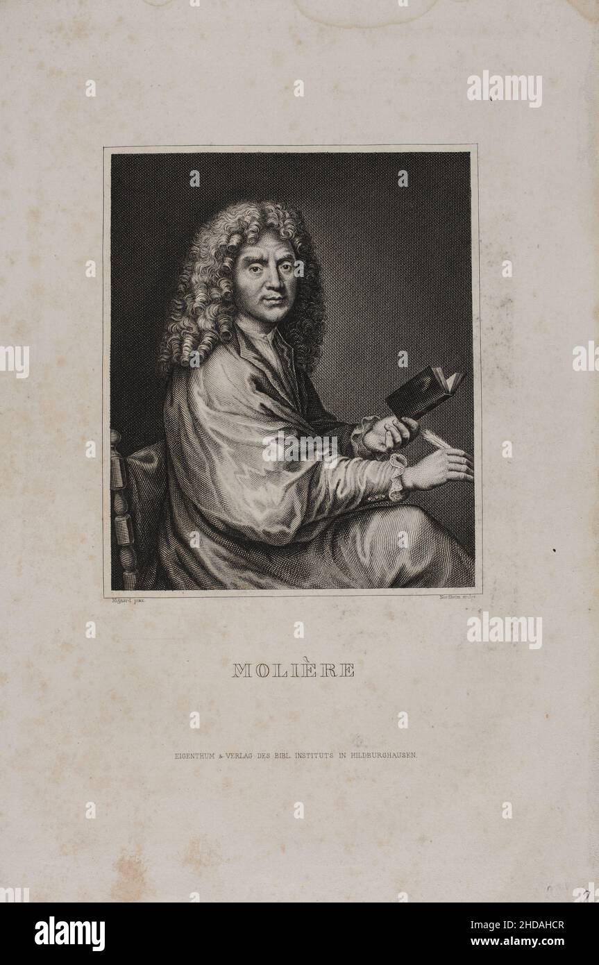 Portrait of Molière. 1840 Jean-Baptiste Poquelin (1622 – 1673), known by his stage name Molière, was a French playwright, actor, and poet, widely rega Stock Photo
