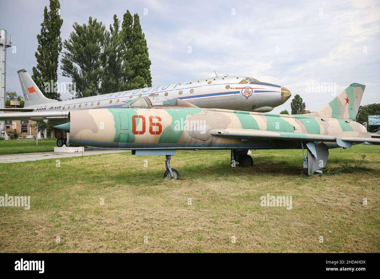 KIEV, UKRAINE - AUGUST 01, 2021: Soviet Union Air Force Sukhoi Su-7BM Fitter A displayed at Oleg Antonov State Aviation Museum Stock Photo