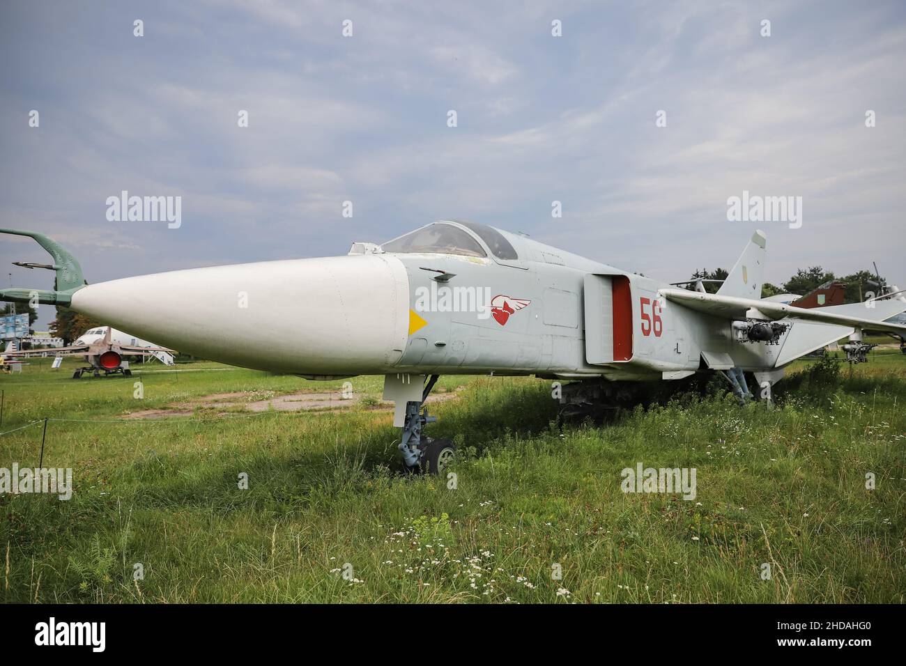 KIEV, UKRAINE - AUGUST 01, 2021: Ukrainian Air Force Sukhoi Su-24M2 Fencer D displayed at Oleg Antonov State Aviation Museum Stock Photo