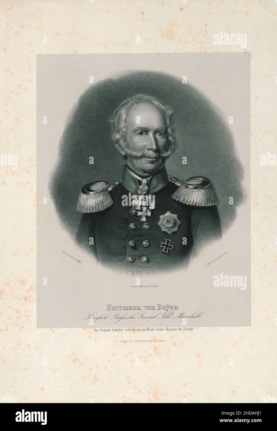 Portrait of Herrmann von Boyen, Royal Prussian General Field Marshal, 1847 Leopold Hermann Ludwig von Boyen (1771 – 1848) was a Prussian army officer Stock Photo