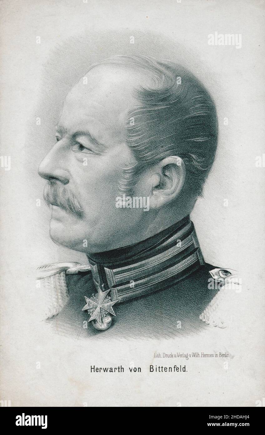 Portrait of Herwarth von Bittenfeld. 1870 Karl Eberhard Herwarth von Bittenfeld (1796 – 1884) was a Prussian field marshal (German: Generalfeldmarscha Stock Photo
