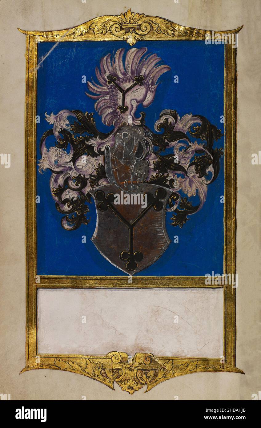 Medieval illustration of Coat of arms of the von Carlowitz family. 1562 Karlovitz (German Carlowitz) is an old noble family in Germany and Austria, kn Stock Photo