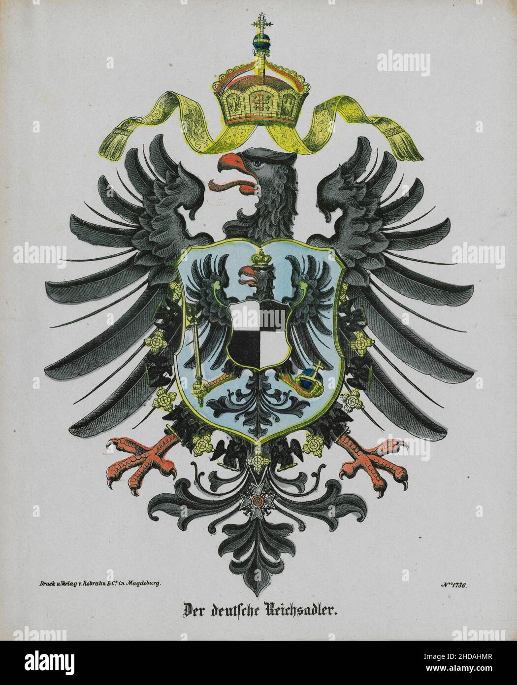 Vintage drawing of the German Imperial Eagle, 1888 Stock Photo