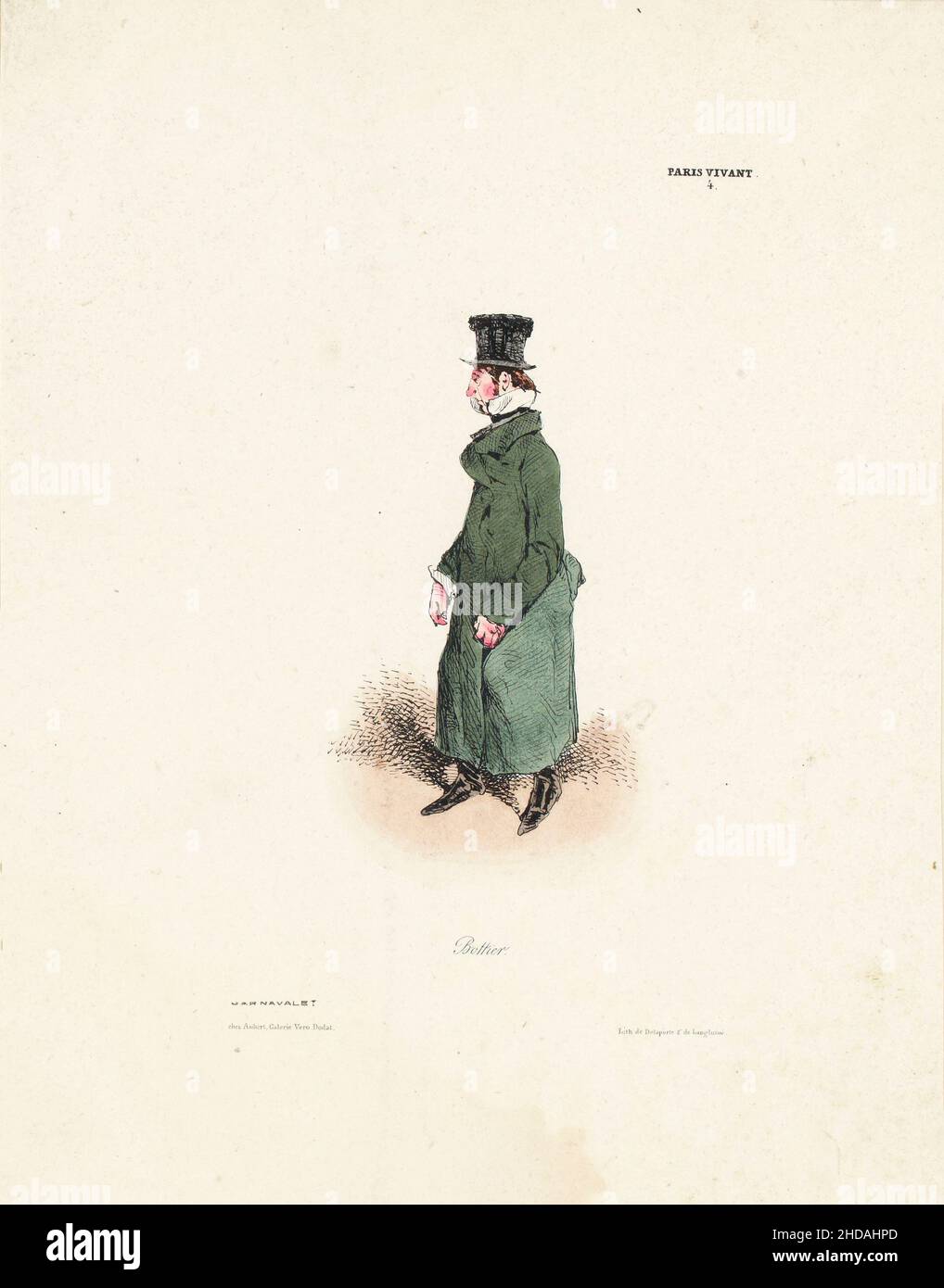 Color lithograph of Paris alive: Bootmaker. By Henry Bonaventure Monnier Stock Photo