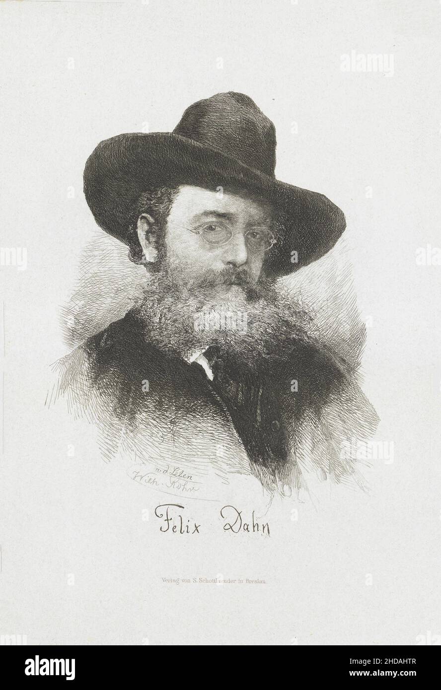 Portrait of Felix Dahn. 1888 Felix Dahn (1834 – 1912) was a German law professor, German nationalist author, poet and historian. Stock Photo
