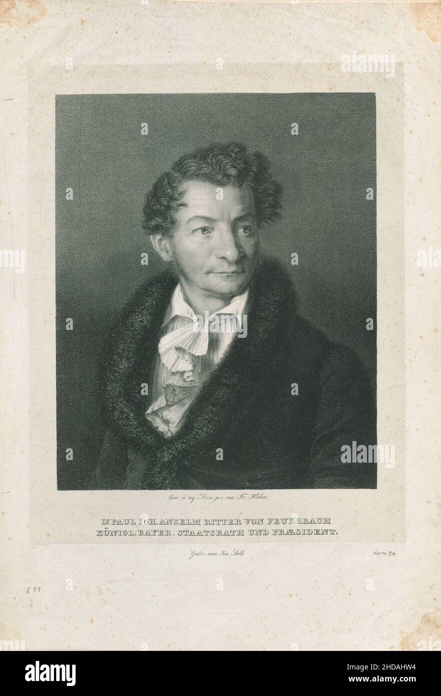 Portrait of Paul Johann Anselm Ritter von Feuerbach. 1821 Paul Johann Anselm Ritter von Feuerbach (1775 – 1833) was a German legal scholar. His major Stock Photo