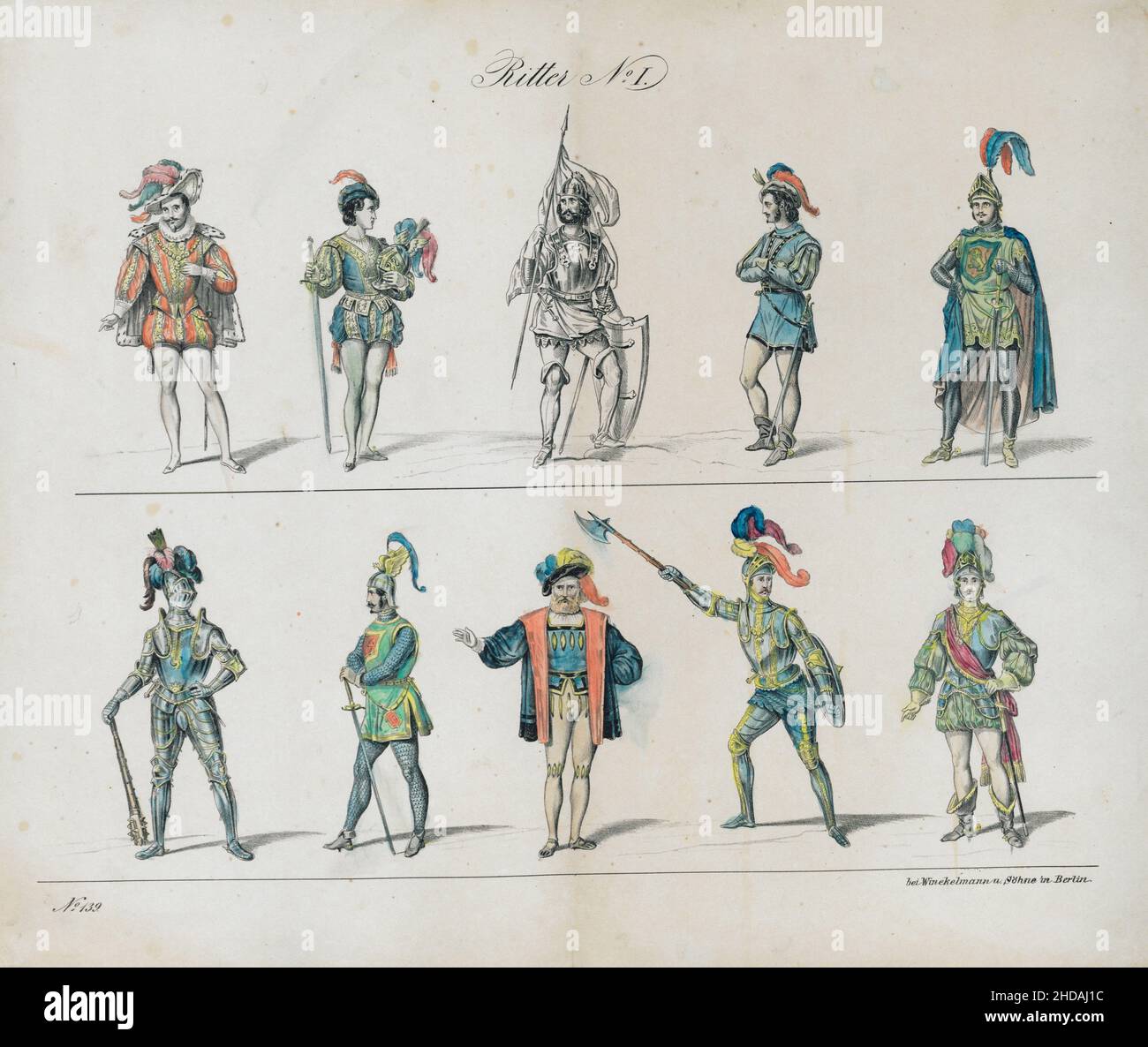 Vintage color illustrations of Knights. No. I. 1840 Stock Photo