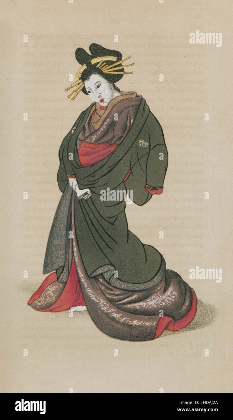 Lithograph of Japan of the 19th century: Woman from the decent state. 1867 Stock Photo