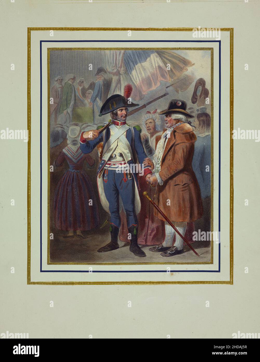 Vintage color lithograph of French Revolution: The Homeland declared in danger, 1792 1837, by Jacques-Francois Llanta (1807-1864) Stock Photo