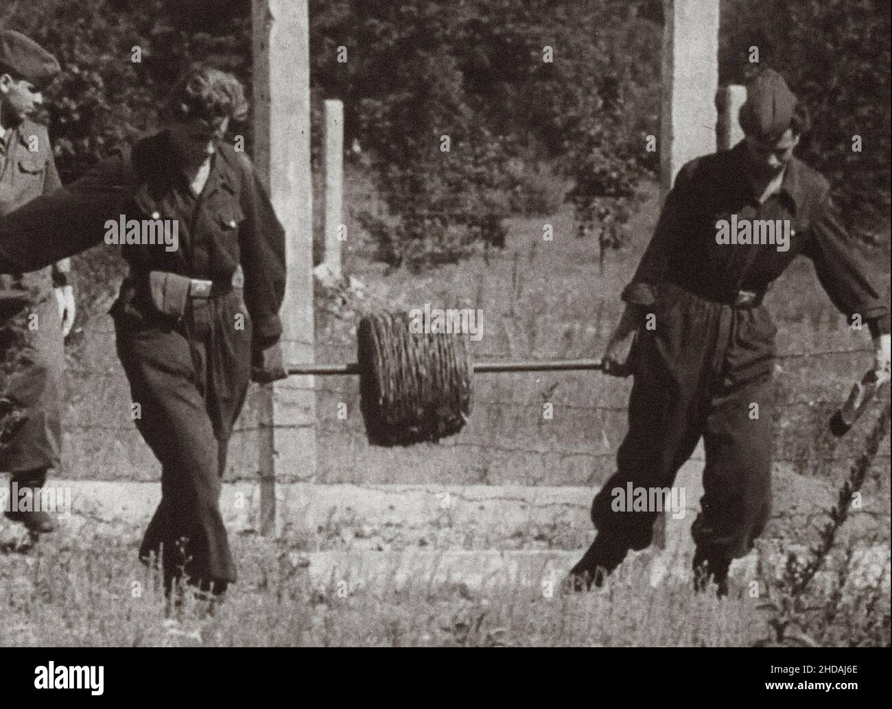 Berlin Crisis of 1961. Serie of archivel photos depicts the August 1961 travel ban between East and West Berlin and shows the building of barricades t Stock Photo