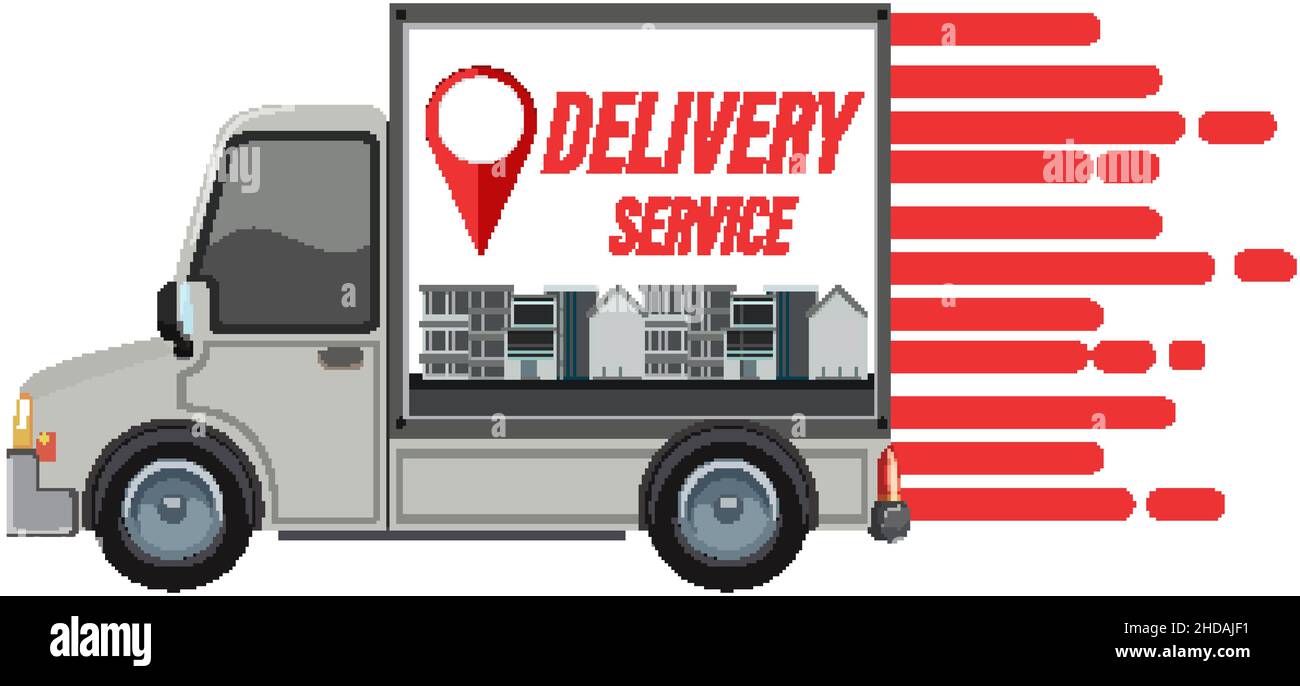 Delivery truck with delivery service banner illustration Stock Vector ...
