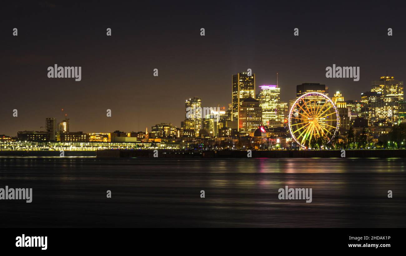 View on Montreal skyline by night from the Jean Drapeau park on St ...