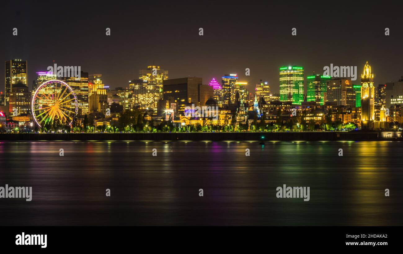 View on Montreal skyline by night from the Jean Drapeau park on St ...