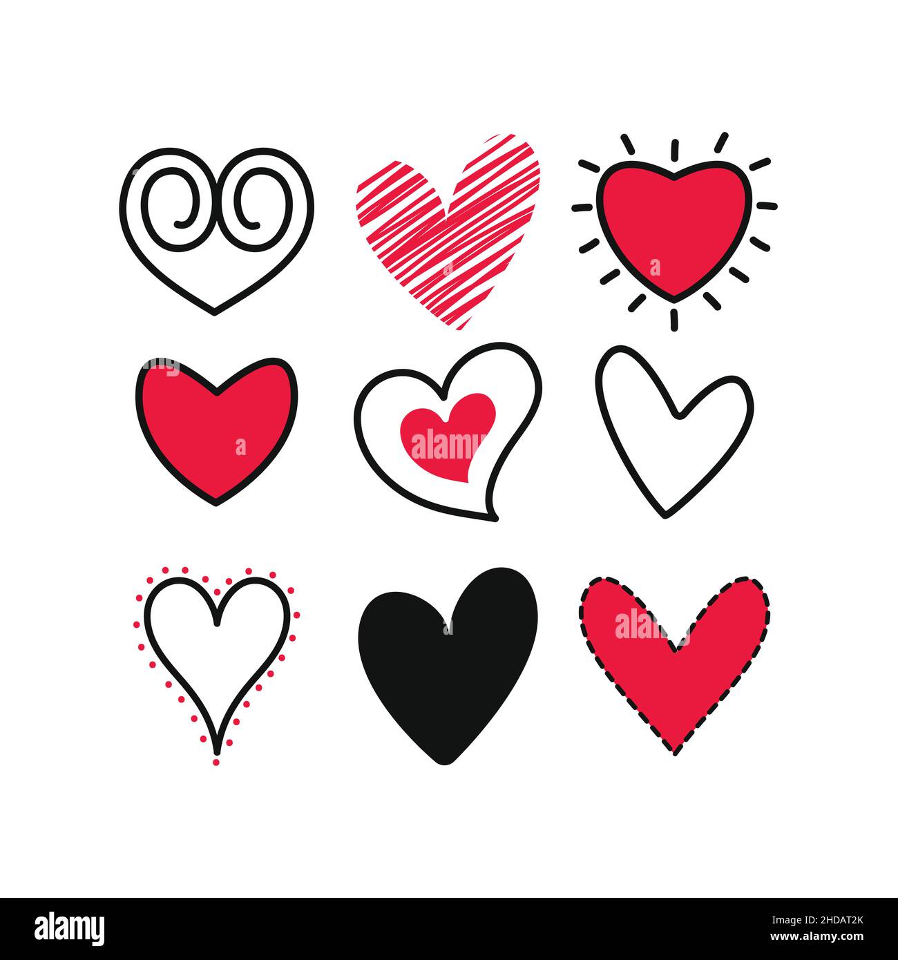 Doodle heart set vector illustration isolated on white background Stock ...
