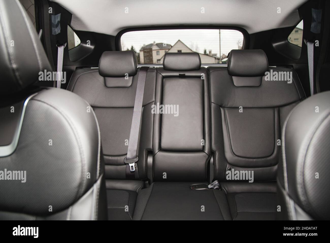 Back passenger seats in modern luxury car, frontal view Stock Photo