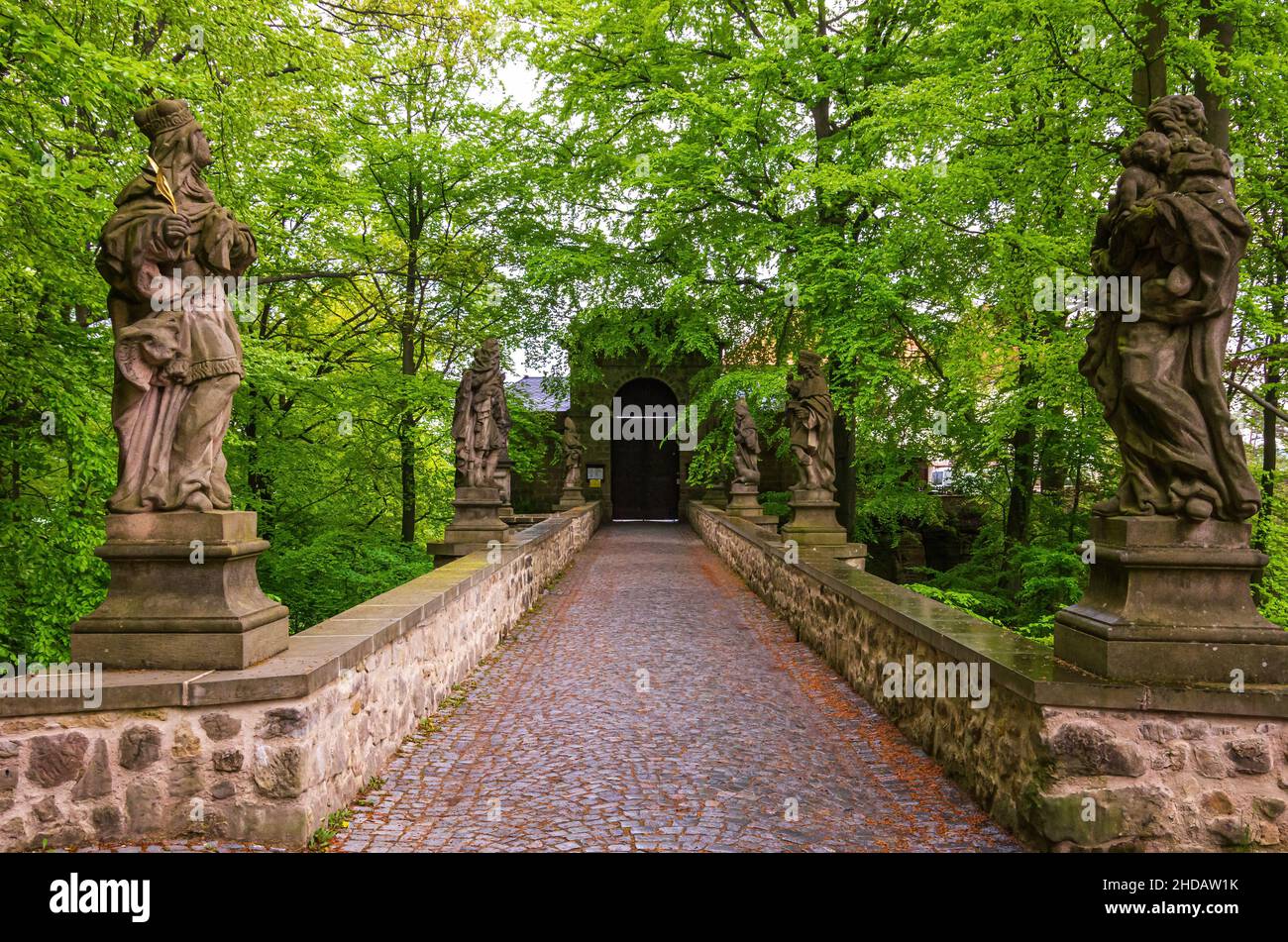 Turnov, Cesky Raj, Kralovehradecky kraj, Czech Republic: Gateway and access to Waldstein Castle (Hrad Valdstejn). Stock Photo