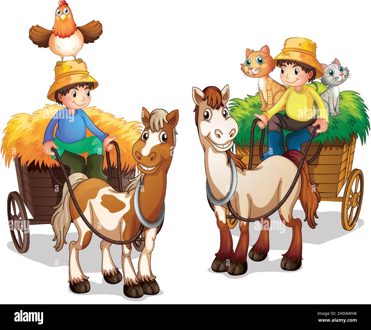 Two farmers on horse wagons illustration Stock Vector Image & Art - Alamy
