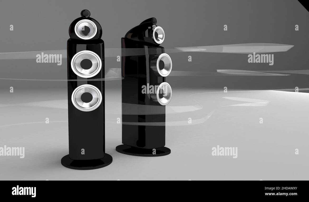 Speaker Rendeing Black floor-standing speakers. 3D rendering Stock Photo - Alamy