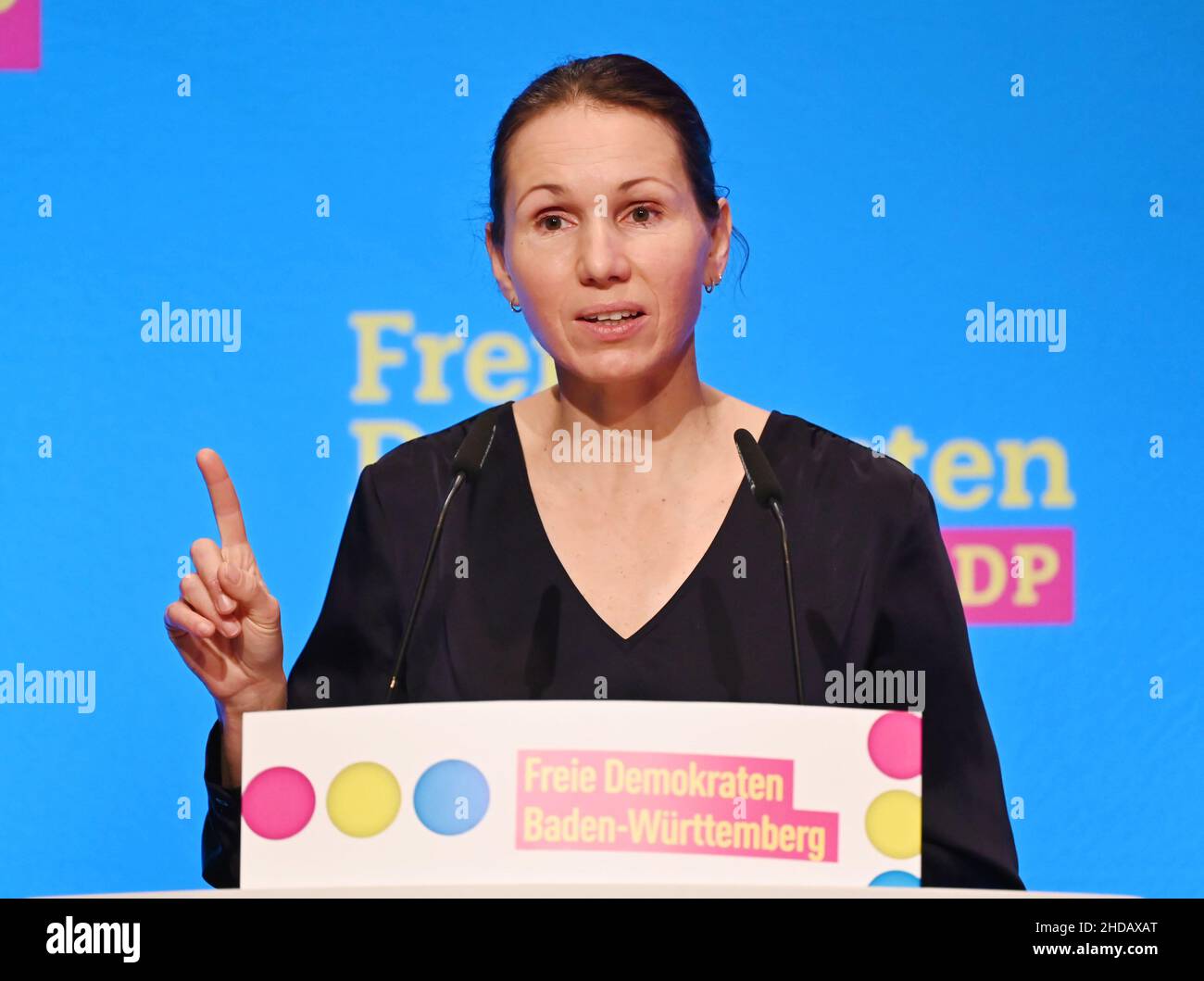 Fellbach, Germany. 05th Jan, 2022. Judith Skudelny, secretary general of  the FDP Baden-Württemberg, speaks at