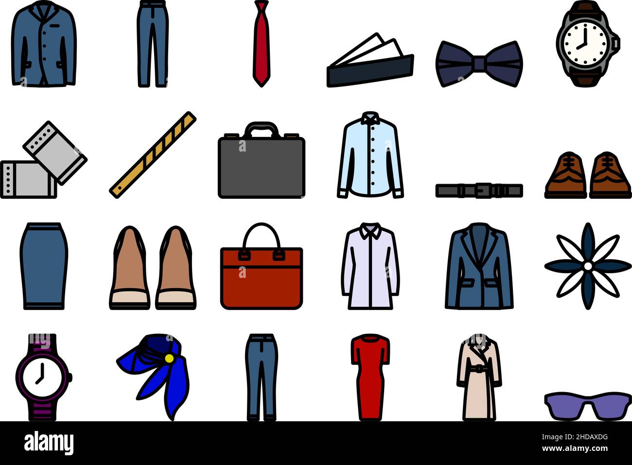 Clothes Icon Set. Editable Bold Outline With Color Fill Design. Vector ...