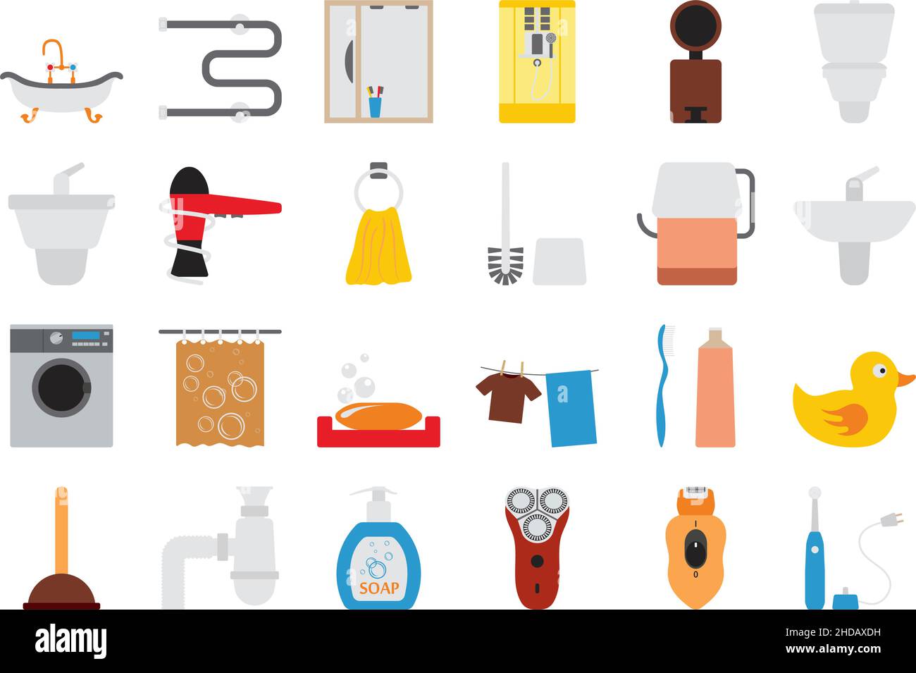 Bathroom Icon Set. Flat Design. Fully editable vector illustration ...