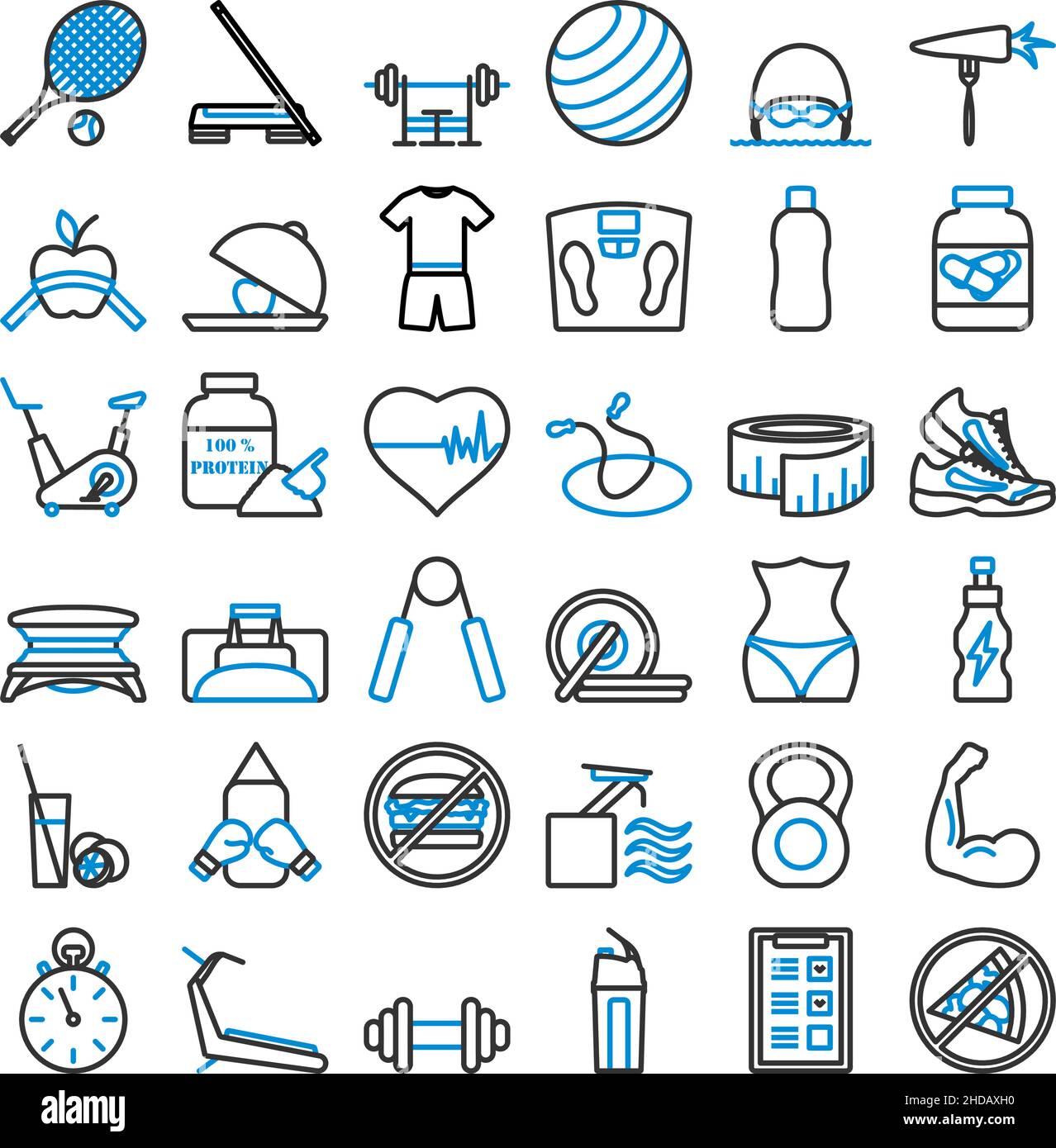 Fitness Icon Set. Editable Bold Outline With Color Fill Design. Vector ...
