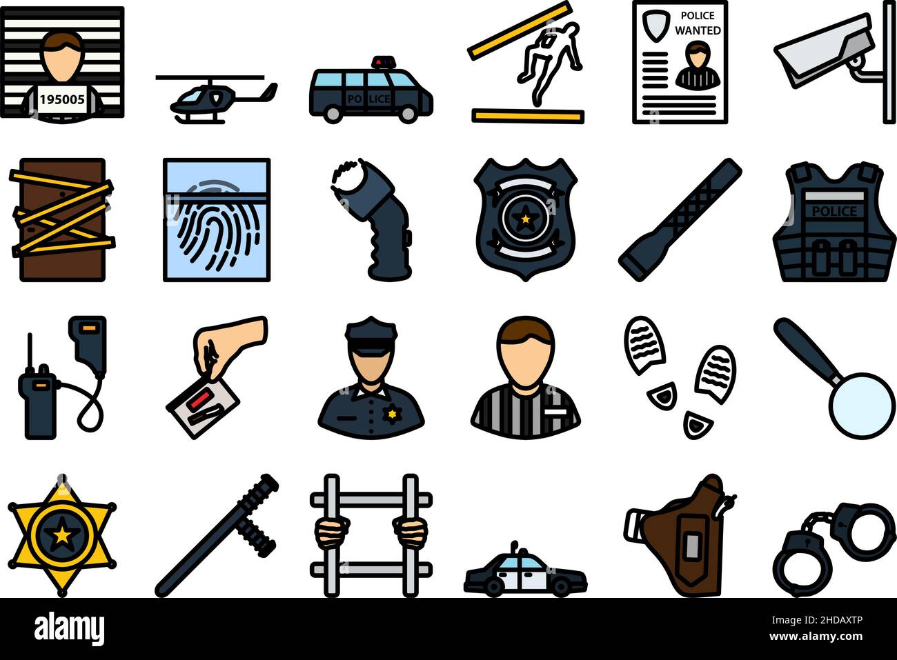 Police Icon Set. Editable Bold Outline With Color Fill Design. Vector ...