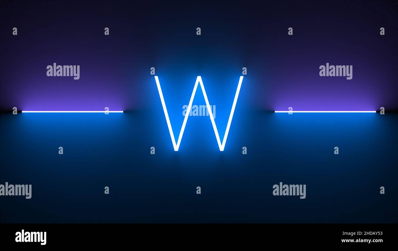 An illustration of a neon letter W isolated on black background Stock Photo