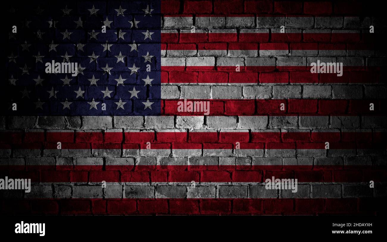 USA flag painted on brick wall. 4th of july background in grunge style ...