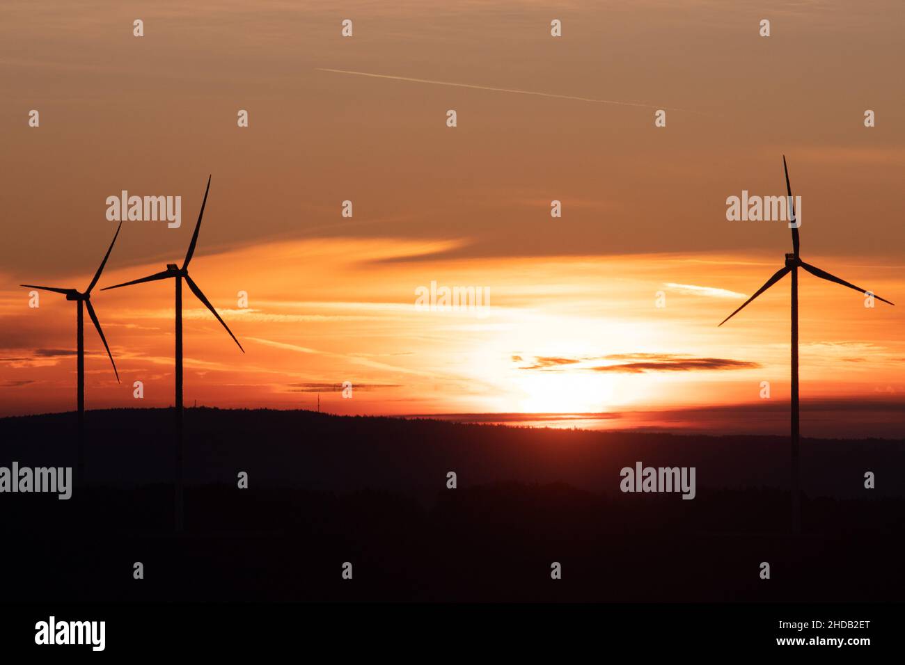 wind turbines silhouettes at sunset Stock Photo - Alamy