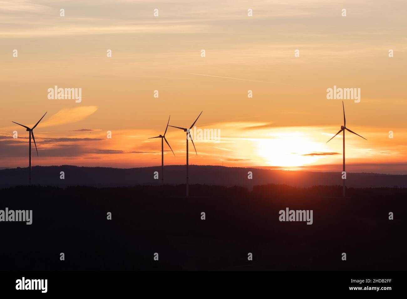 wind turbines silhouettes at sunset Stock Photo - Alamy