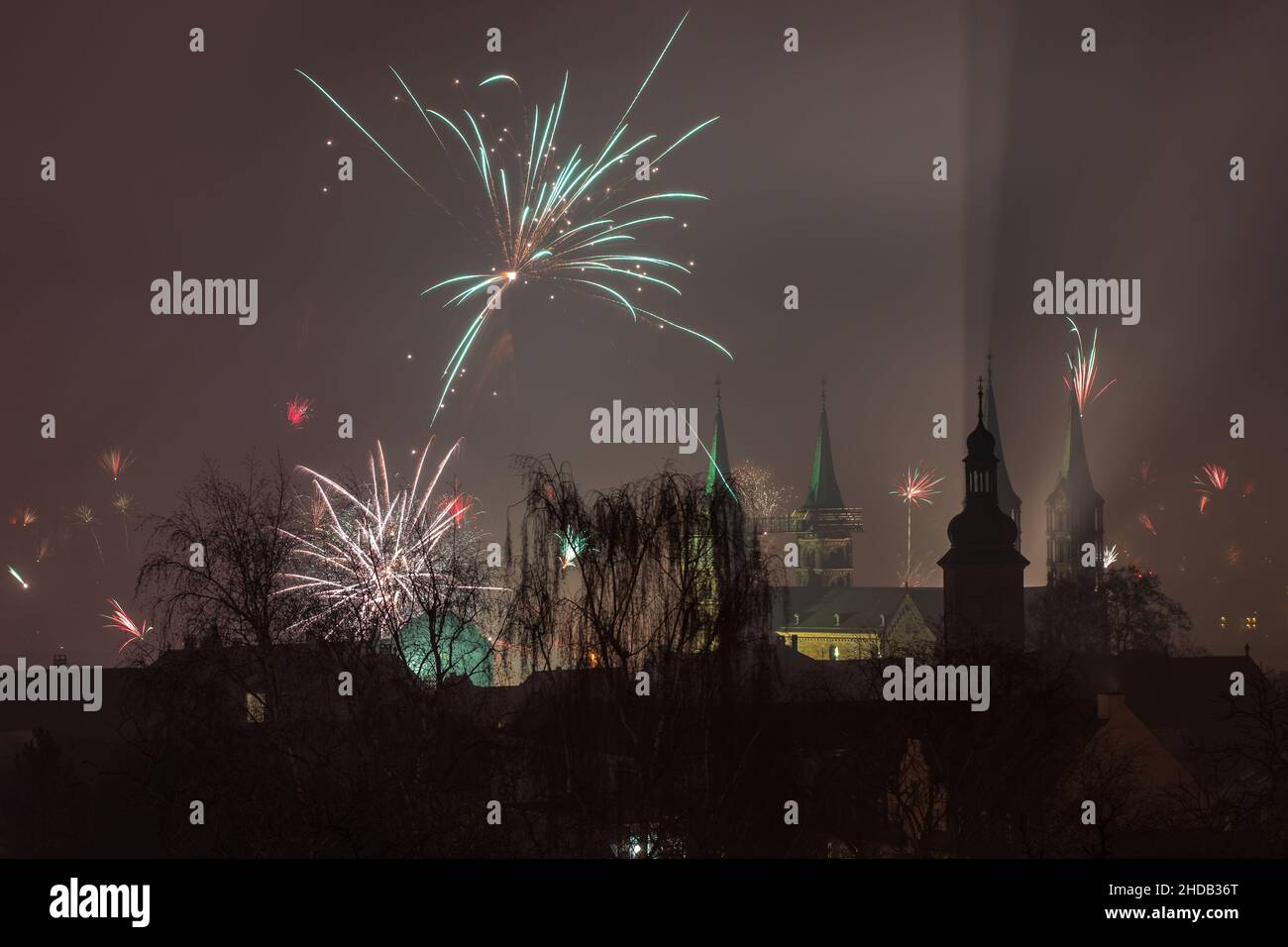 New Year´s Eve over Bamberg Stock Photo