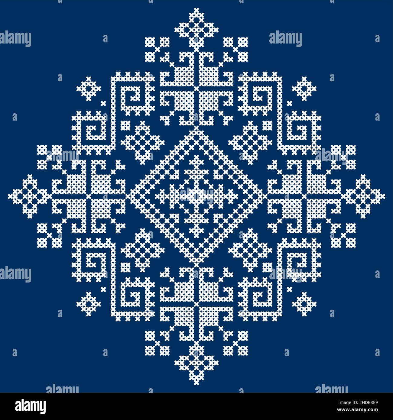 Traditional cross-stitch vector pattern - styled as the folk art Zmijanje  embroidery designs from Bosnia and Herzegovina in white on navy blue Stock  Vector Image & Art - Alamy