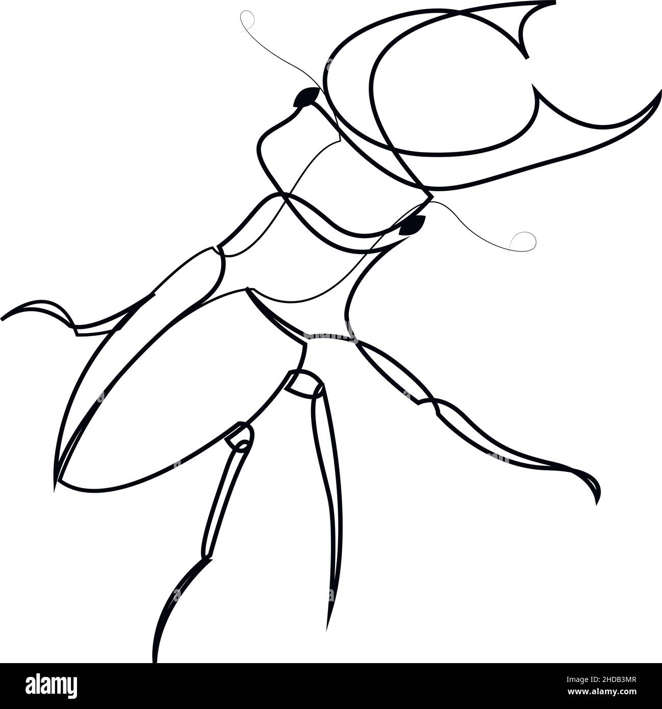 One line stag beetle design silhouette. Hand drawn Lucanus cervus minimalism style vector illustration. Stock Vector