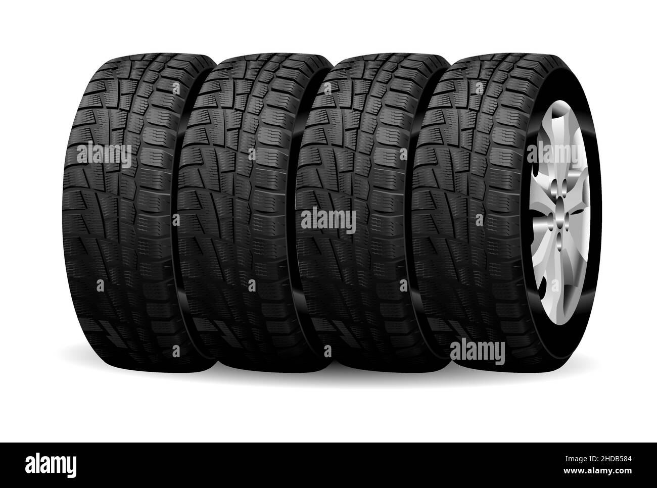 Winter tire. Winter car wheel isolated vector set. Snow rubber for