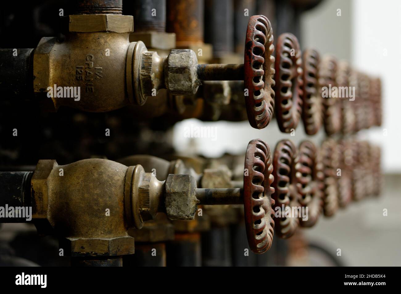 Components of an old air conditioning unit in Waukegan, USA Stock Photo