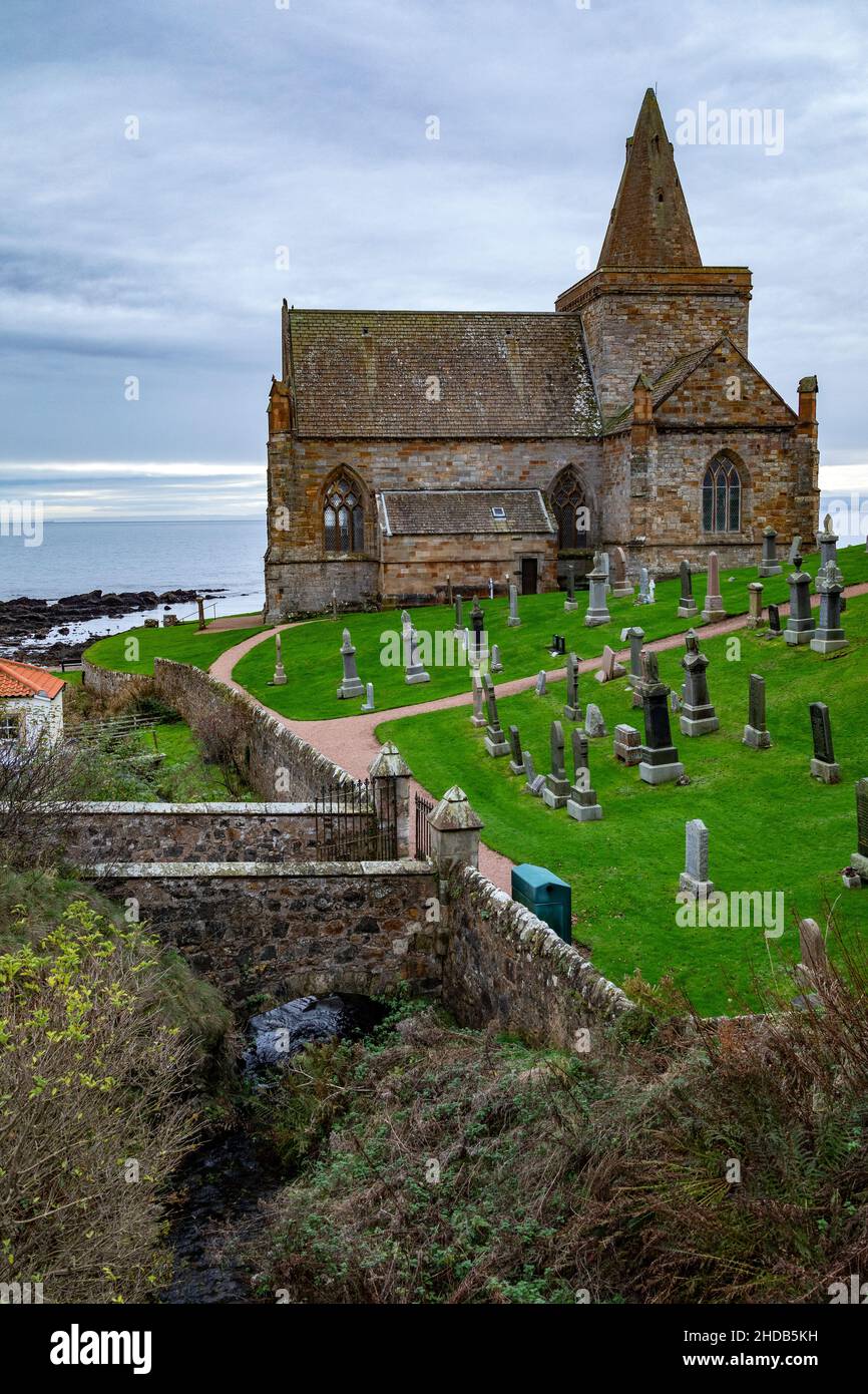 Historic St Monans Kirk in the small coastal village of St Monans (St Monance) in Fife, on the east coast of Scotland. Stock Photo