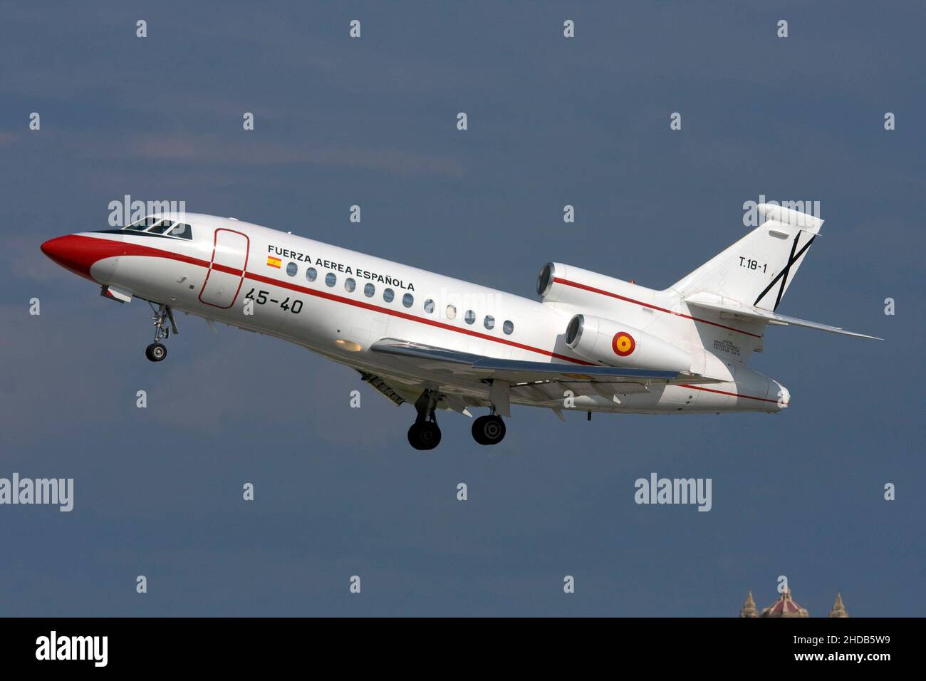 Spanish Air Force Dassault Falcon 900B (Reg.: T18-1) after lifting off from runway 31. Stock Photo