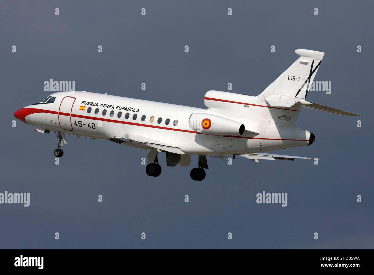 Spanish Air Force Dassault Falcon 900B (Reg.: T18-1) after lifting off from runway 31. Stock Photo