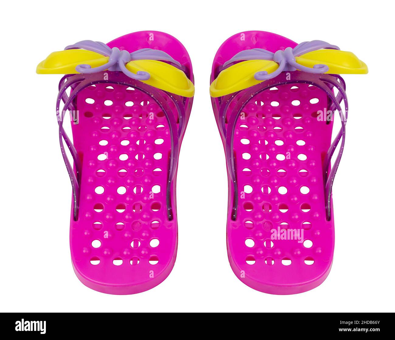Pink slippers for children. Back view. Isolate on a white background