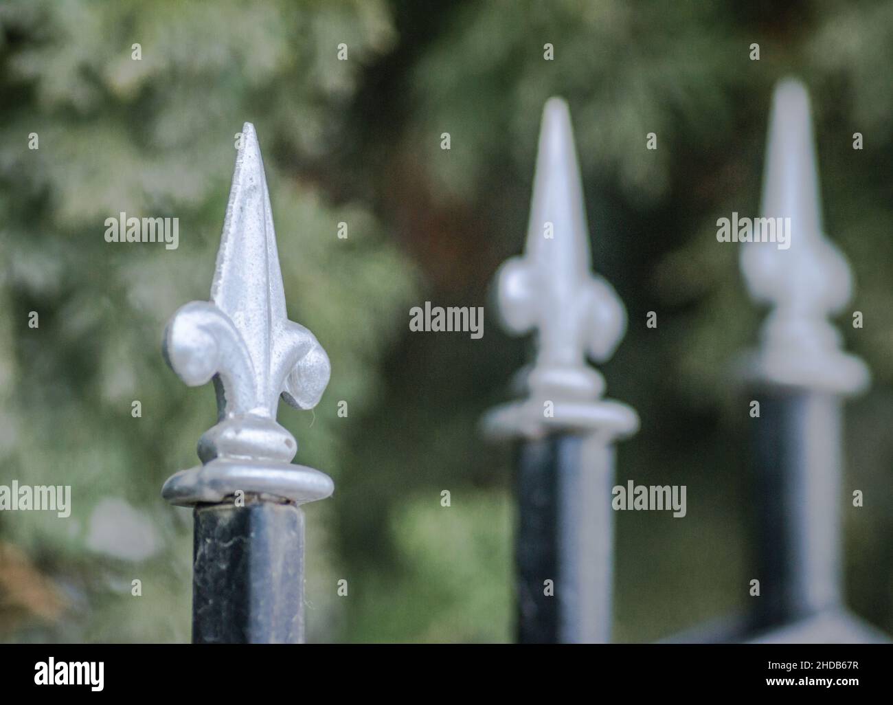 Steel street fence with decorative spikes Stock Photo Alamy